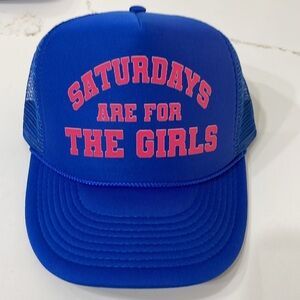NWT SATURDAYS ARE FOR THE GIRLS Blue Trucker Hat with Pink Lettering